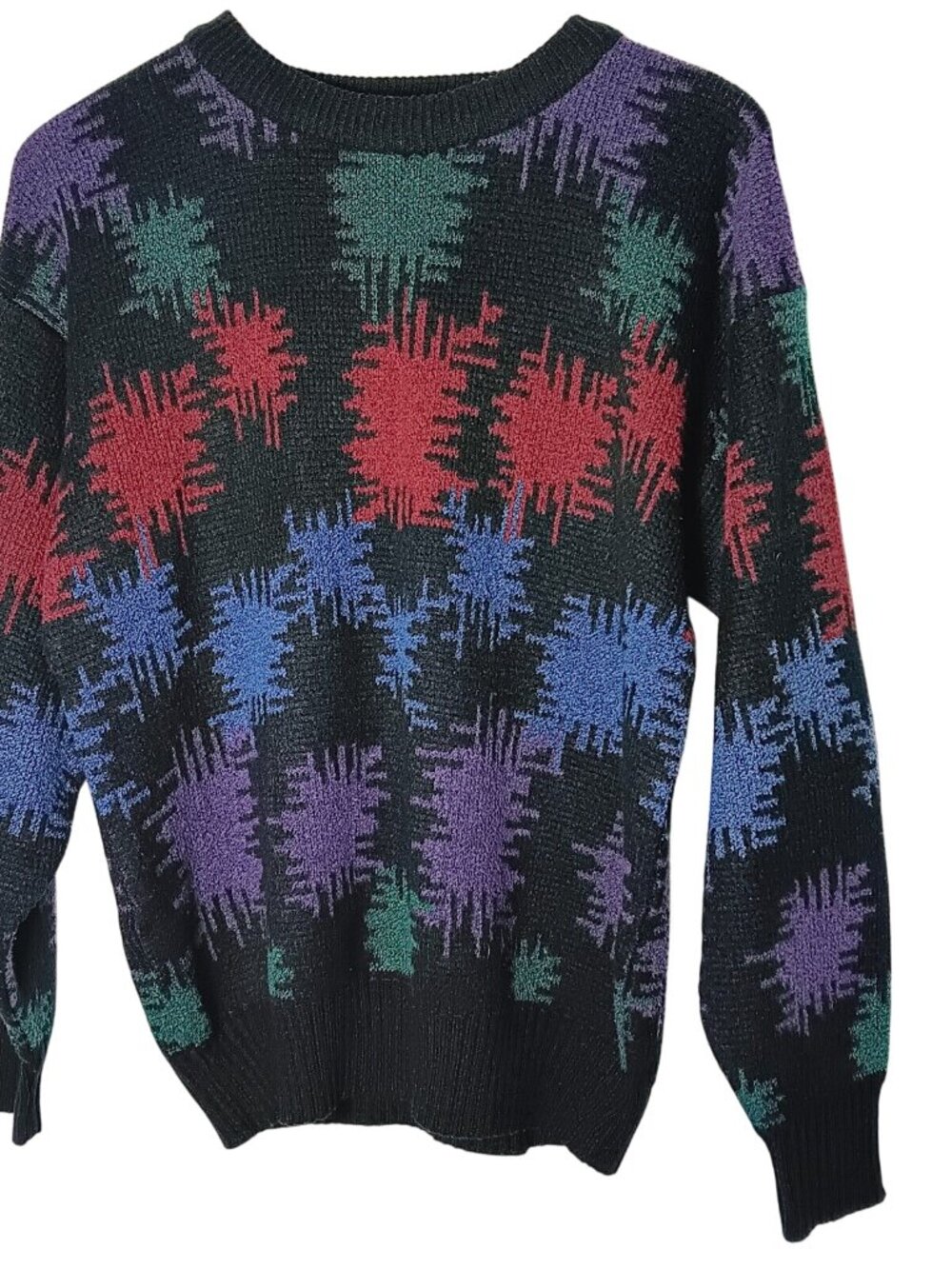 Stefano Man Medium Sweater Black Crew Neck Abstract Pullover Knit Korea Vtg